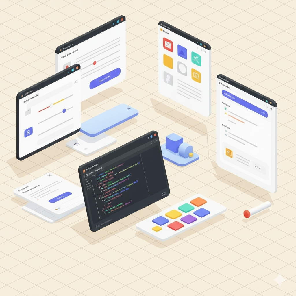 3D illustration of development tools and interfaces